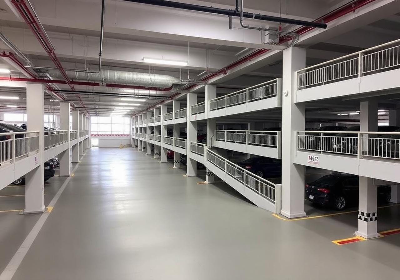 Restored multi-level parking garage with new traffic coatings